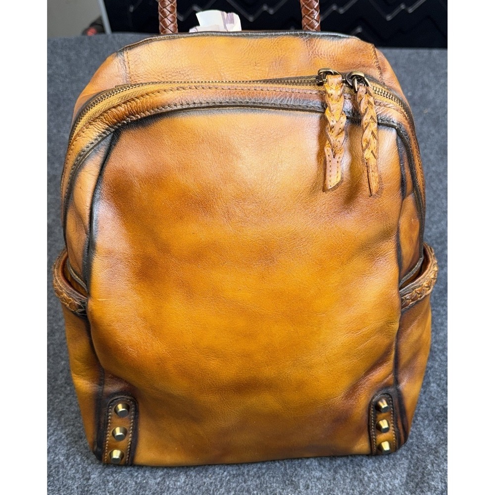 VTG Cowhide Leather Backpack Brown‎ Distressed Braided Handle Purse NWT